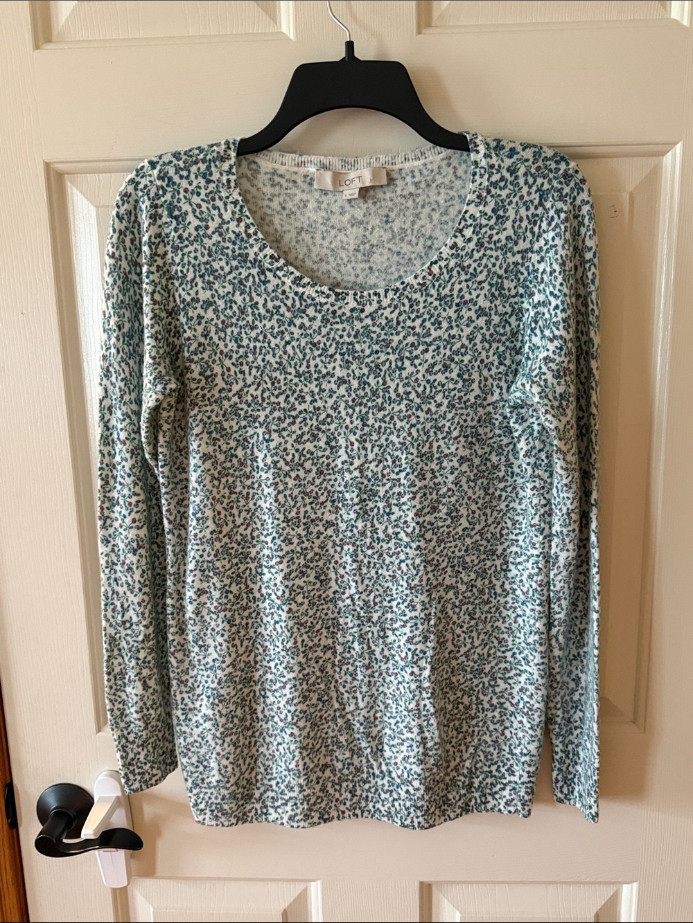 LOFT Teal Floral Scoop Neck Long Sleeve sweater